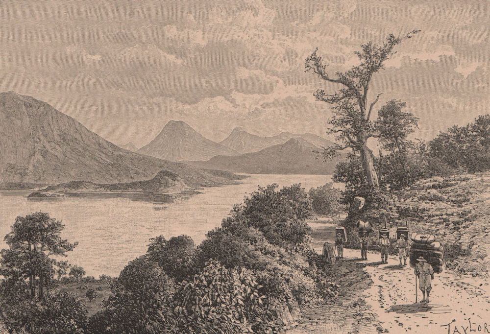 View taken on Lake Atitlan. Guatemala. Central America 1885 old antique print